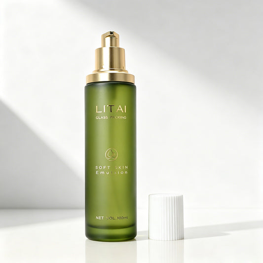 Empty Frosted Green Glass Cream Cosmetic Pump Bottle Luxury 100 ml 30ml Pump Dropper Spray Bottle Cosmetics