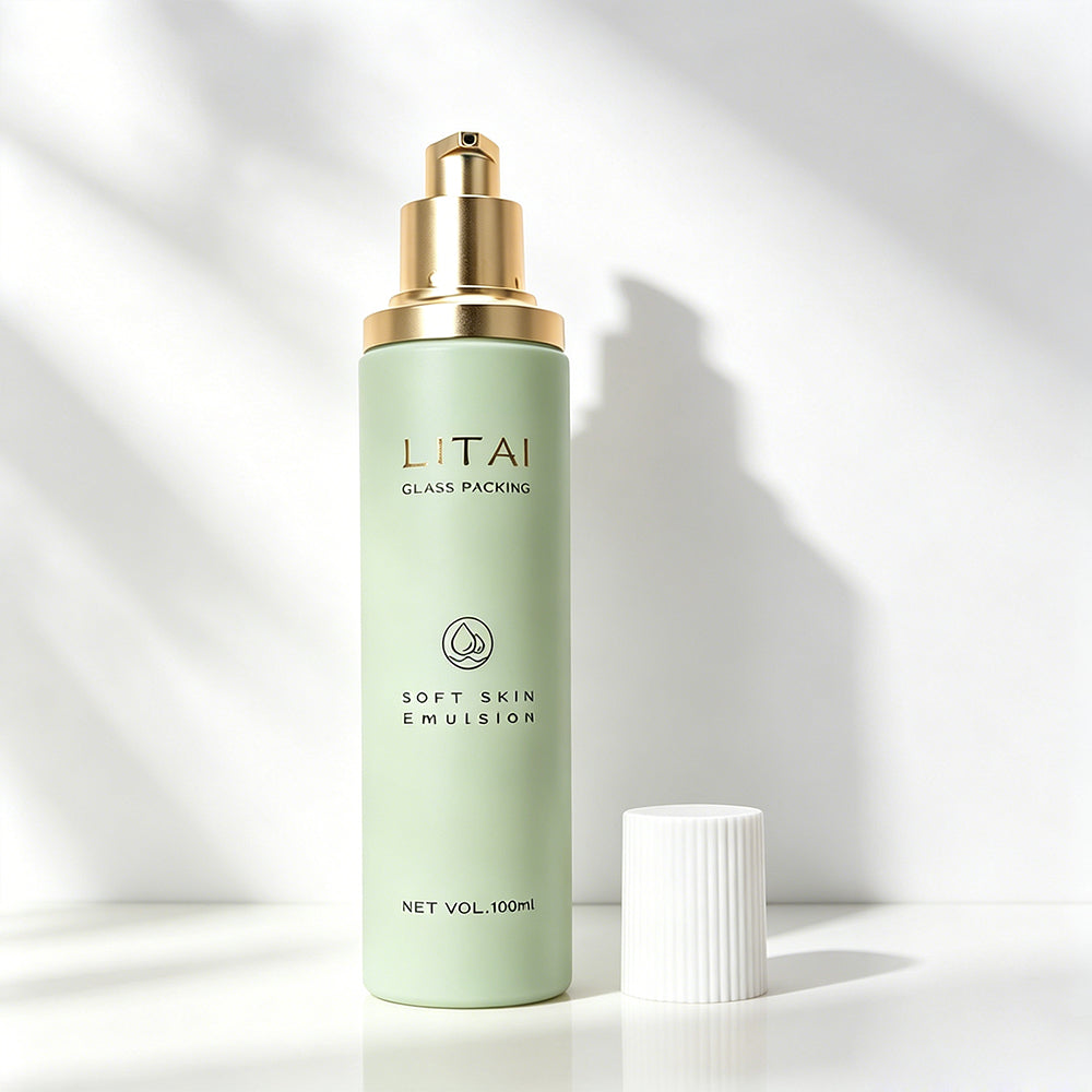 Empty Frosted Green Glass Cream Cosmetic Pump Bottle Luxury 100 ml 30ml Pump Dropper Spray Bottle Cosmetics