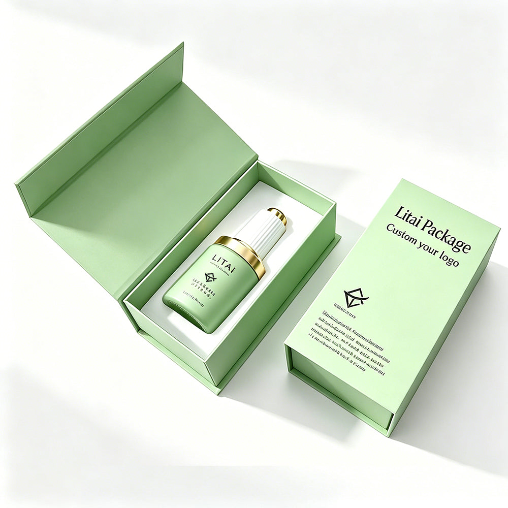 Custom Dark Green 1oz Empty 30ml Facial Oil Glass Bottles With Push Button Dropper Serum Glass Bottle With Box