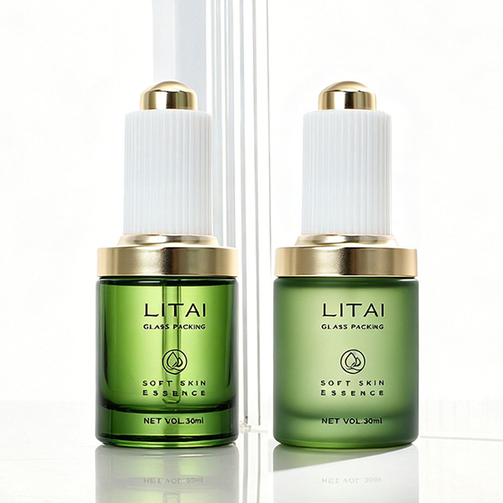 Empty Frosted Green Glass Cream Cosmetic Pump Bottle Luxury 100 ml 30ml Pump Dropper Spray Bottle Cosmetics