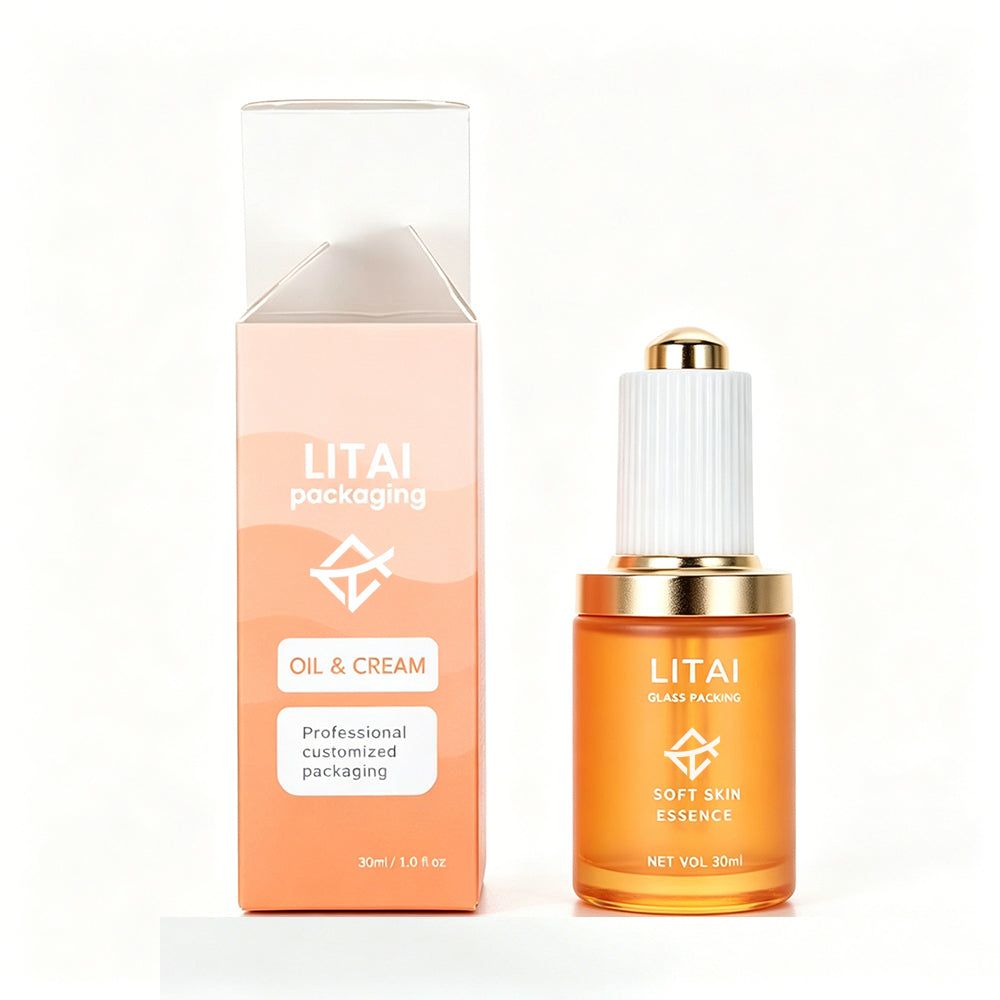 Custom Logo Round 30ml 1oz Empty Orange Glass Dropper Bottle With Gift Magnetic Box