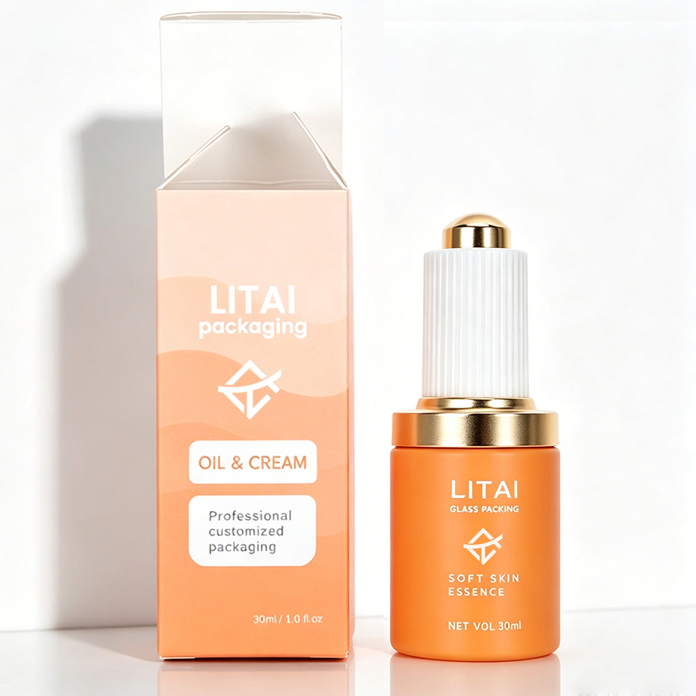 Custom Logo Round 30ml 1oz Empty Orange Glass Dropper Bottle With Gift Magnetic Box