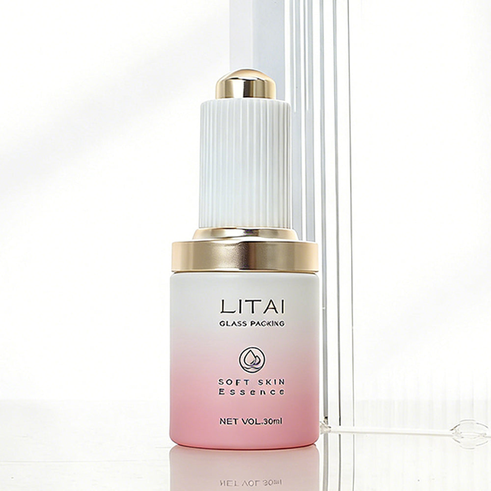 Custom 30ml 1oz Serum Oil Bottle Luxury Transparent Pink Matte Frosted Glass Dropper Bottles With Magnetic Packaging Box