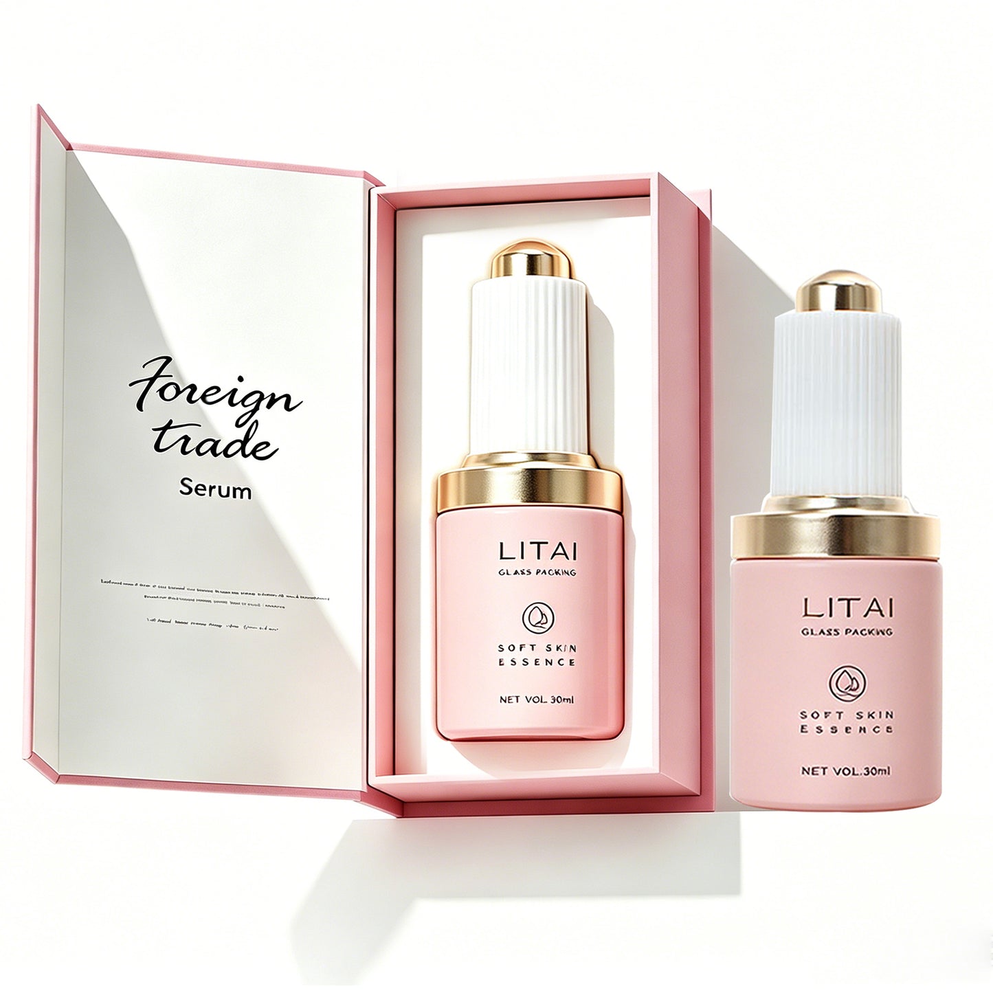Luxury Custom Empty 1oz 30ml Matte Pink Beard Hair Oil Serum Glass Dropper Bottle With Package Box
