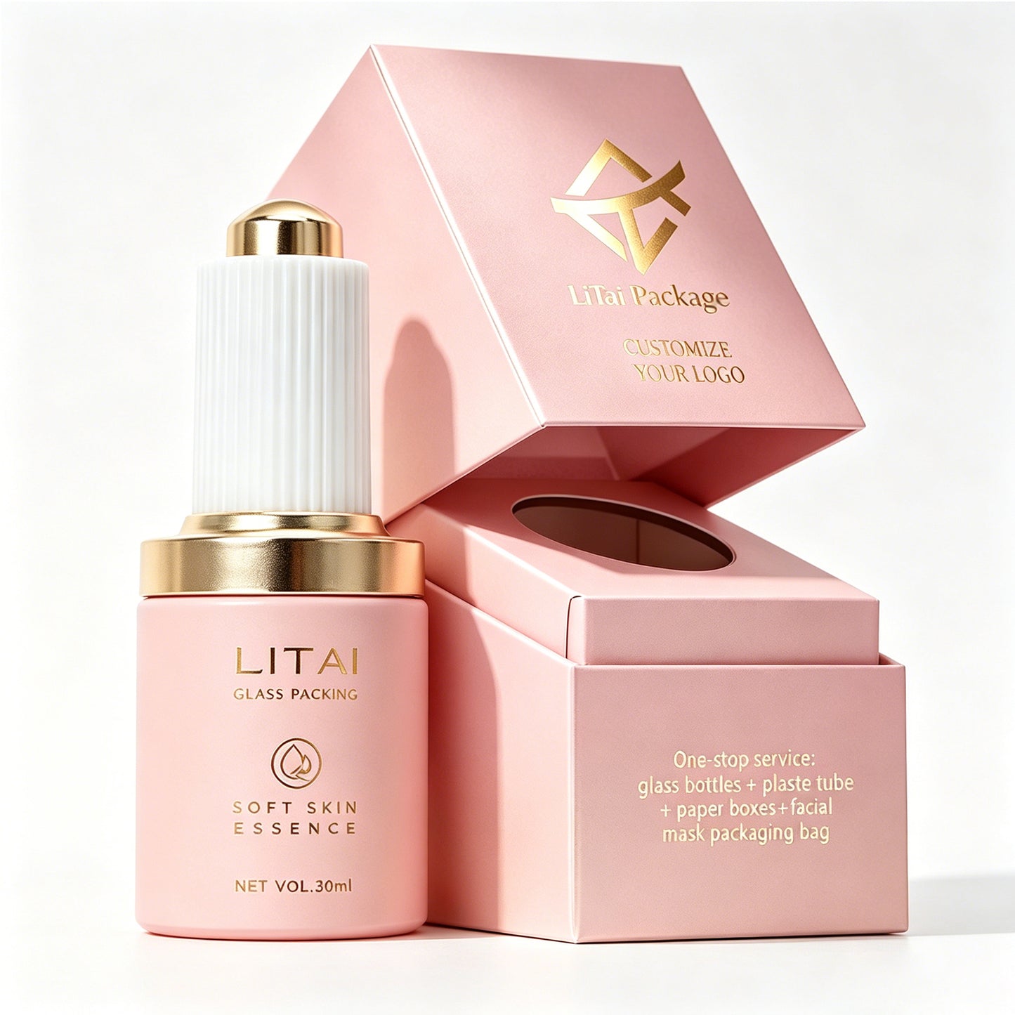 Custom 30ml 1oz Serum Oil Bottle Luxury Transparent Pink Matte Frosted Glass Dropper Bottles With Magnetic Packaging Box