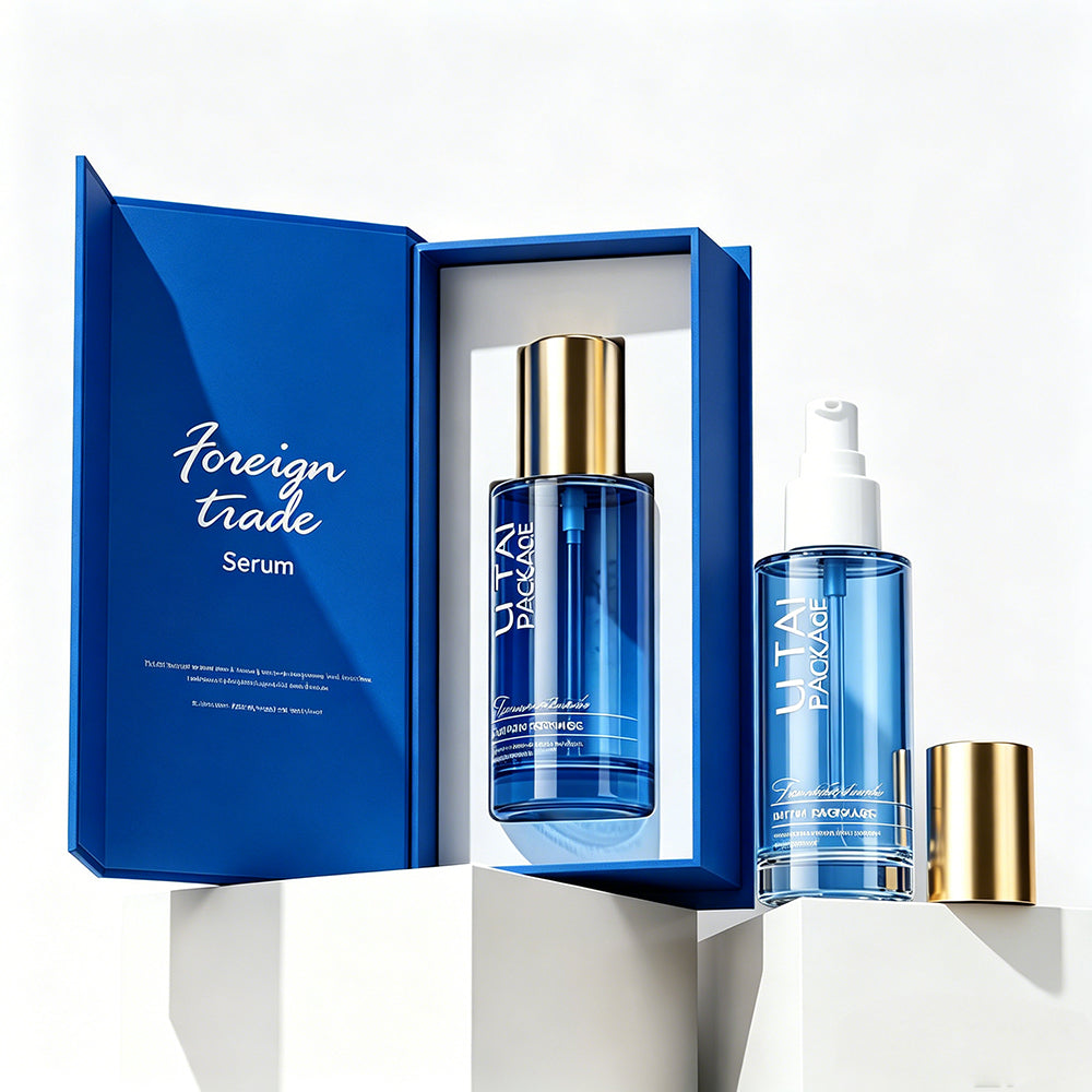 Custom Empty Blue 1oz 30ml 50ml 100ml Beard Hair Oil Serum Glass Pump Bottle With Package Box