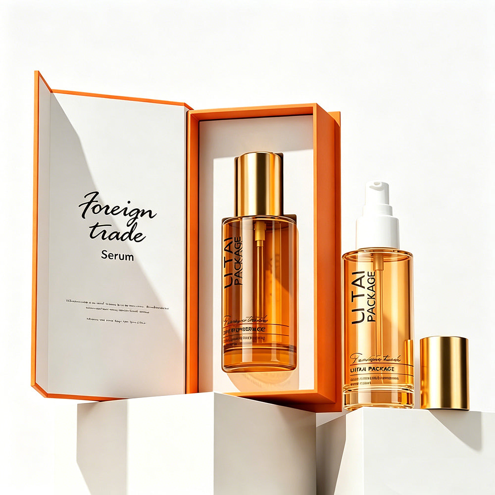 100ml Luxury Beige Frosted Glass Cosmetic Pump Bottle Empty With Packaging Box