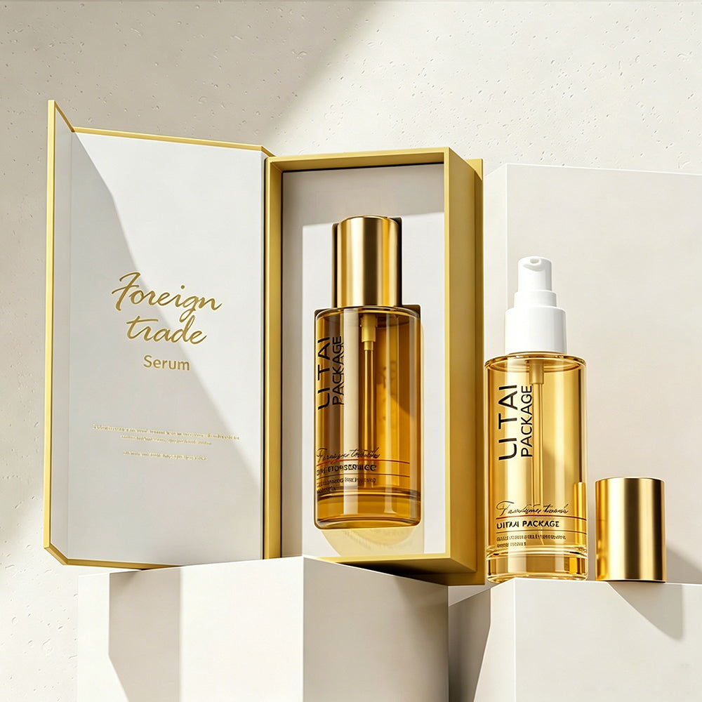 100ml Luxury Beige Frosted Glass Cosmetic Pump Bottle Empty With Packaging Box