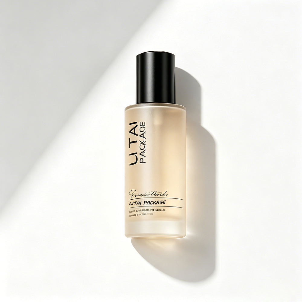 100ml Luxury Beige Frosted Glass Cosmetic Pump Bottle Empty With Packaging Box