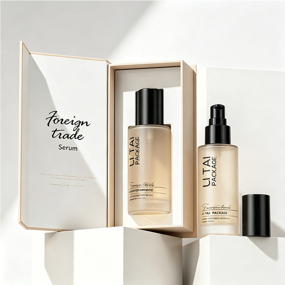 100ml Luxury Beige Frosted Glass Cosmetic Pump Bottle Empty With Packaging Box