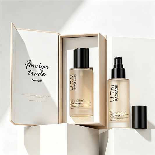 100ml Luxury Beige Frosted Glass Cosmetic Pump Bottle Empty With Packaging Box