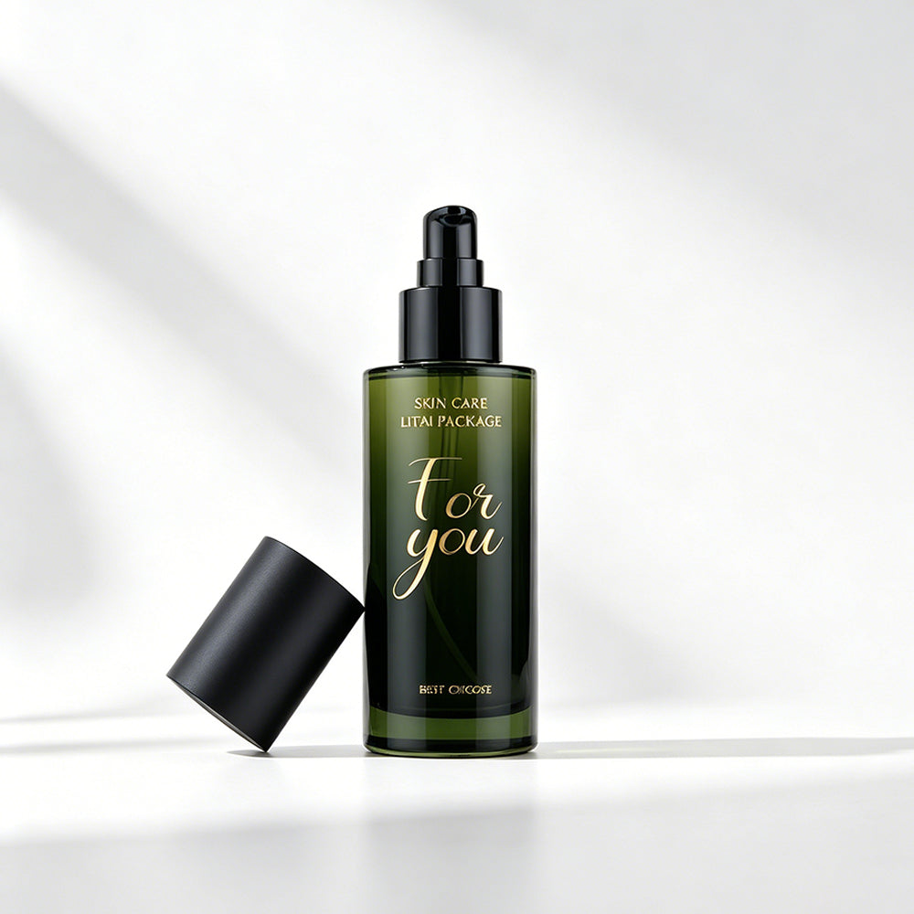 Custom Logo Thick Grass Green Glass Serum Bottles 100ml Empty Luxury Hair Oil Pump Bottle with Box