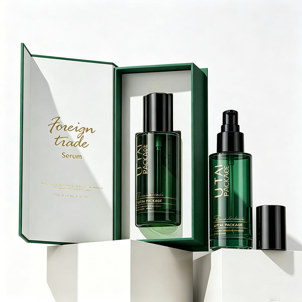 Custom Logo Thick Grass Green Glass Serum Bottles 100ml Empty Luxury Hair Oil Pump Bottle with Box