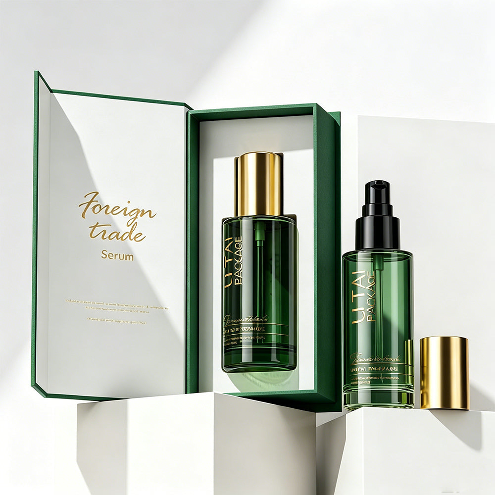 Custom Logo Thick Grass Green Glass Serum Bottles 100ml Empty Luxury Hair Oil Pump Bottle with Box