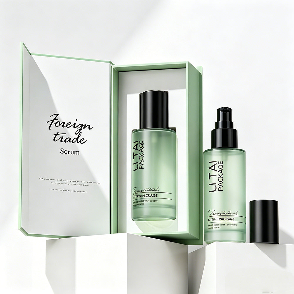 Custom Logo Thick Grass Green Glass Serum Bottles 100ml Empty Luxury Hair Oil Pump Bottle with Box