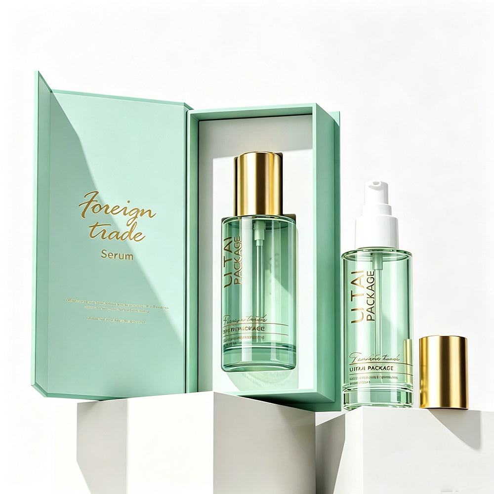 Custom Logo Thick Grass Green Glass Serum Bottles 100ml Empty Luxury Hair Oil Pump Bottle with Box