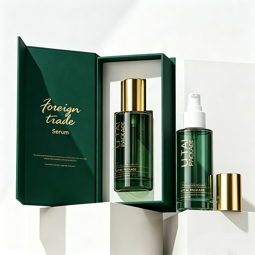 Custom Logo Thick Grass Green Glass Serum Bottles 100ml Empty Luxury Hair Oil Pump Bottle with Box
