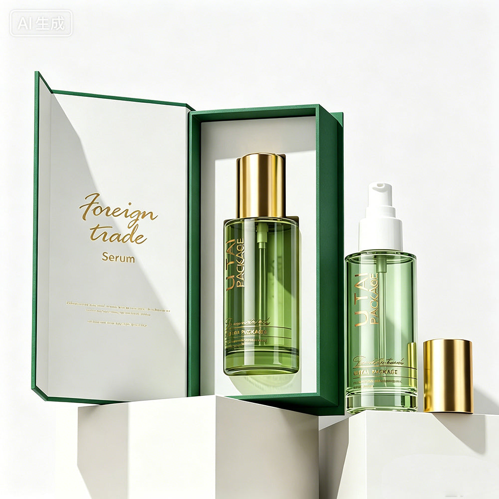 Custom Logo Thick Grass Green Glass Serum Bottles 100ml Empty Luxury Hair Oil Pump Bottle with Box