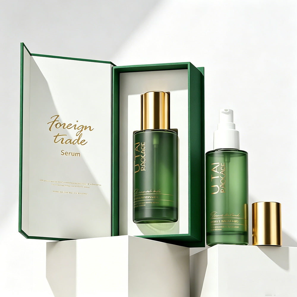 Custom Logo Thick Grass Green Glass Serum Bottles 100ml Empty Luxury Hair Oil Pump Bottle with Box
