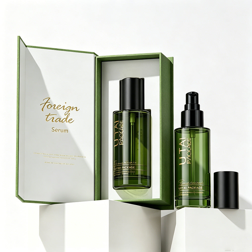 Custom Logo Thick Grass Green Glass Serum Bottles 100ml Empty Luxury Hair Oil Pump Bottle with Box