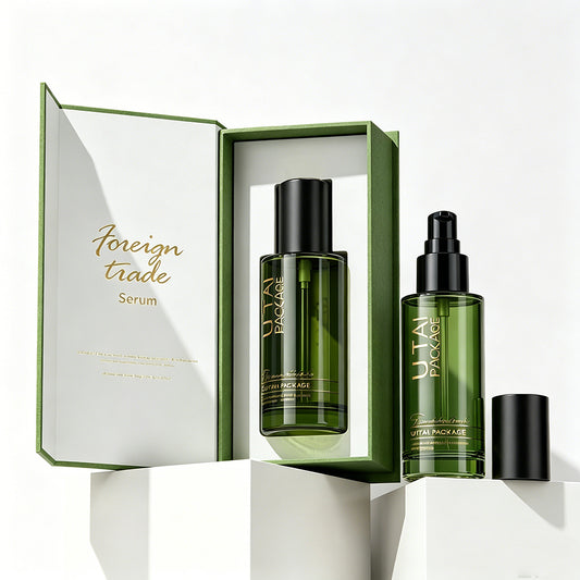Custom Logo Thick Grass Green Glass Serum Bottles 100ml Empty Luxury Hair Oil Pump Bottle with Box