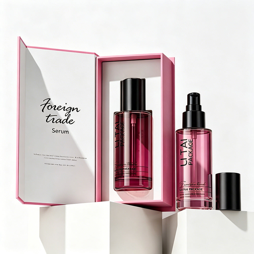 100ml Flat Shoulder Empty Burgundy Frosted Glass Pump Serum Bottles With Packaging Box