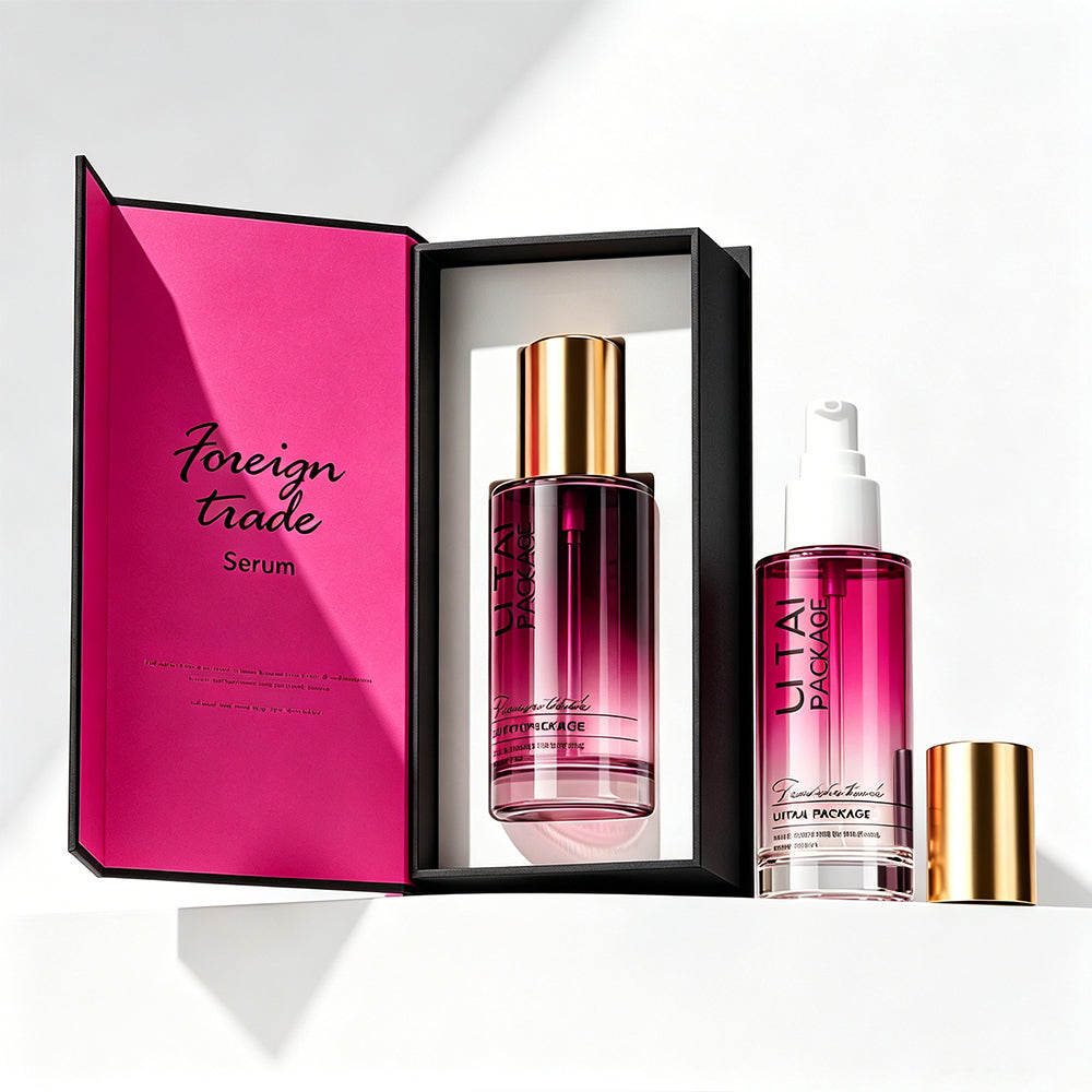 100ml Flat Shoulder Empty Burgundy Frosted Glass Pump Serum Bottles With Packaging Box