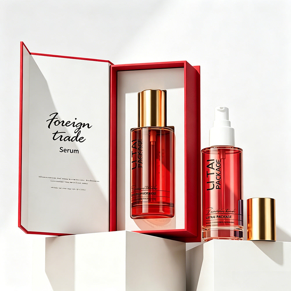 100ml Flat Shoulder Empty Burgundy Frosted Glass Pump Serum Bottles With Packaging Box