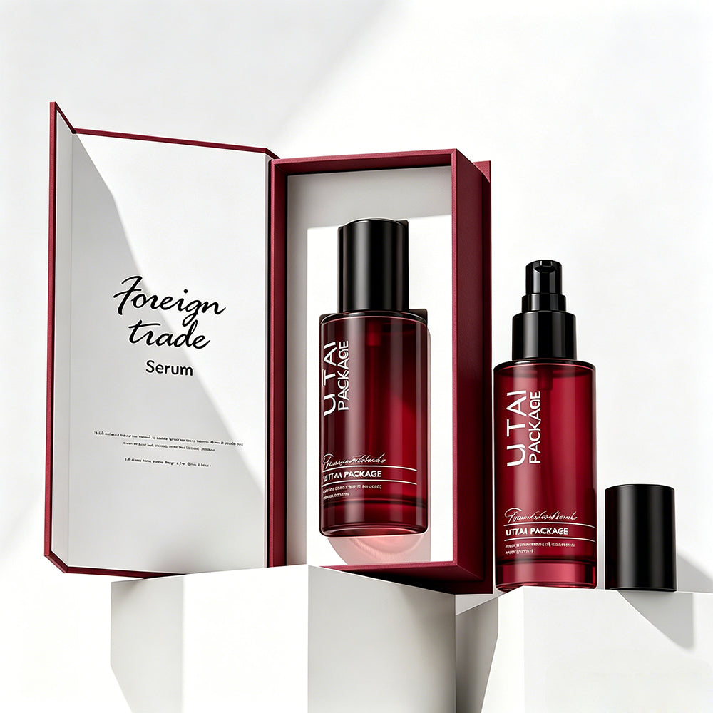 100ml Flat Shoulder Empty Burgundy Frosted Glass Pump Serum Bottles With Packaging Box