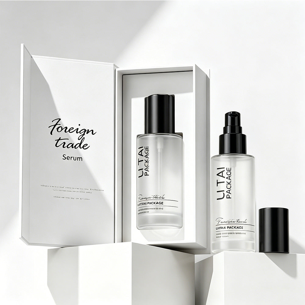 Empty Custom 30ml 100ml Frosted Glass Serum Pump Bottle With Magnetic Box