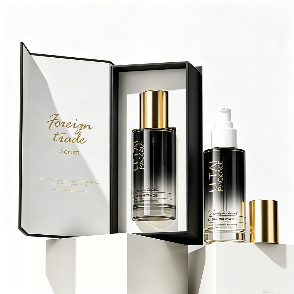 Empty Unique 50ml 100ml Cosmetic Serum Glass Pump Bottle for Hair Oil with Box and logo