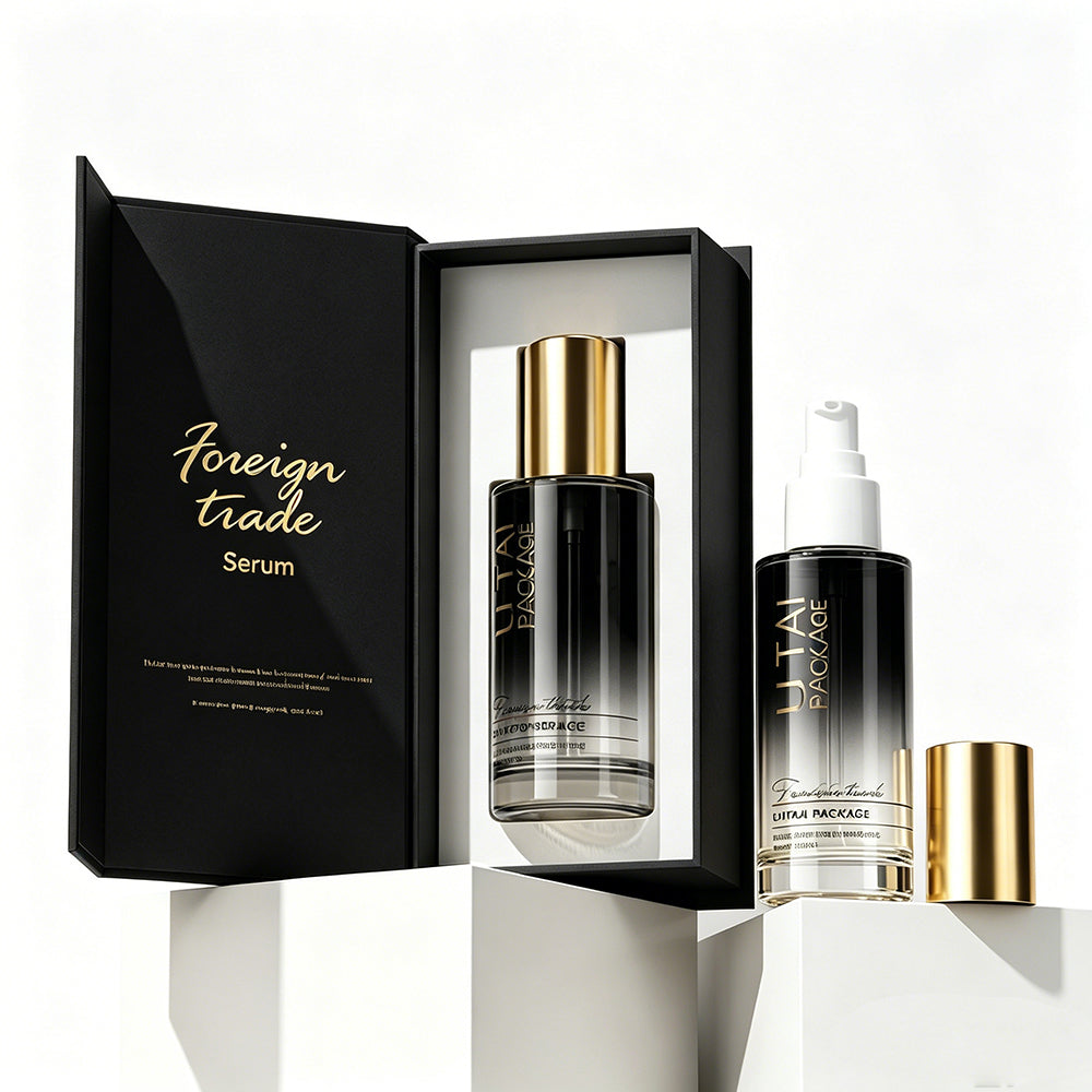 Empty Unique 50ml 100ml Cosmetic Serum Glass Pump Bottle for Hair Oil with Box and logo
