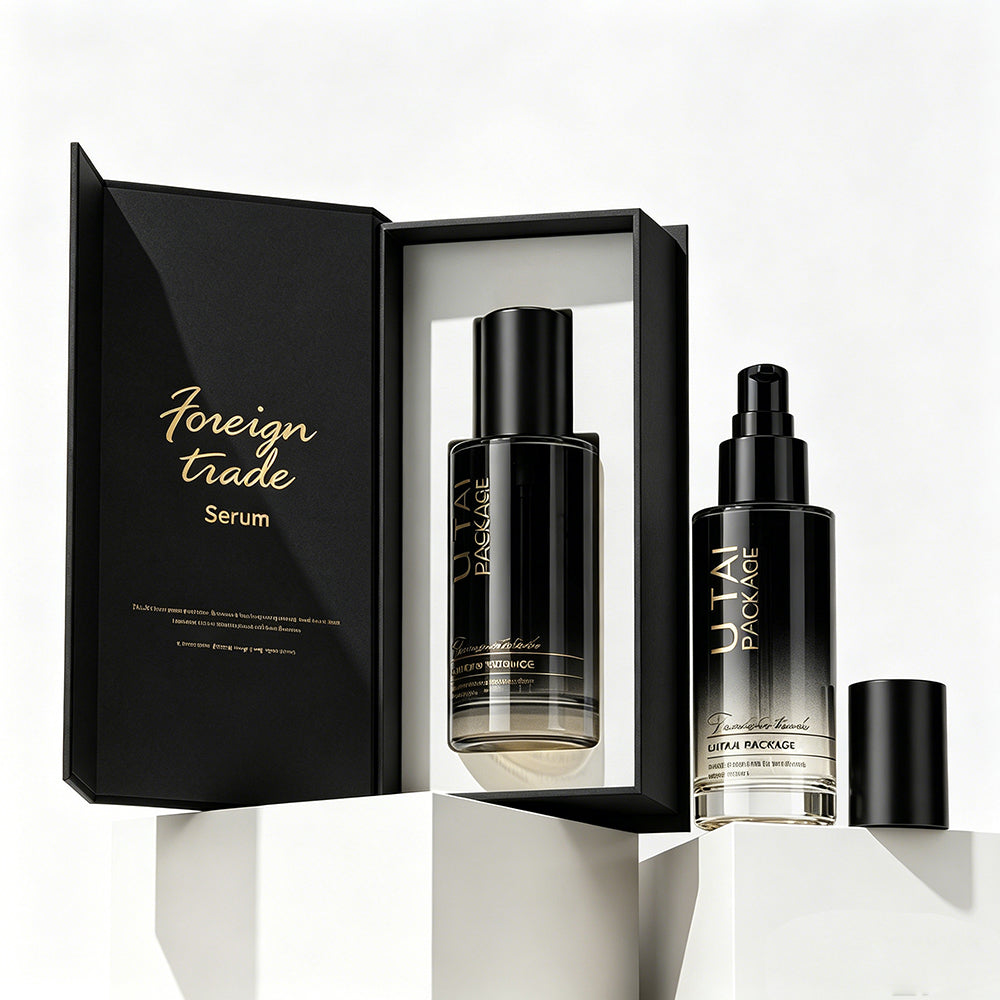 Empty Unique 50ml 100ml Cosmetic Serum Glass Pump Bottle for Hair Oil with Box and logo