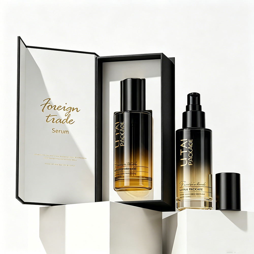 Empty Unique 50ml 100ml Cosmetic Serum Glass Pump Bottle for Hair Oil with Box and logo