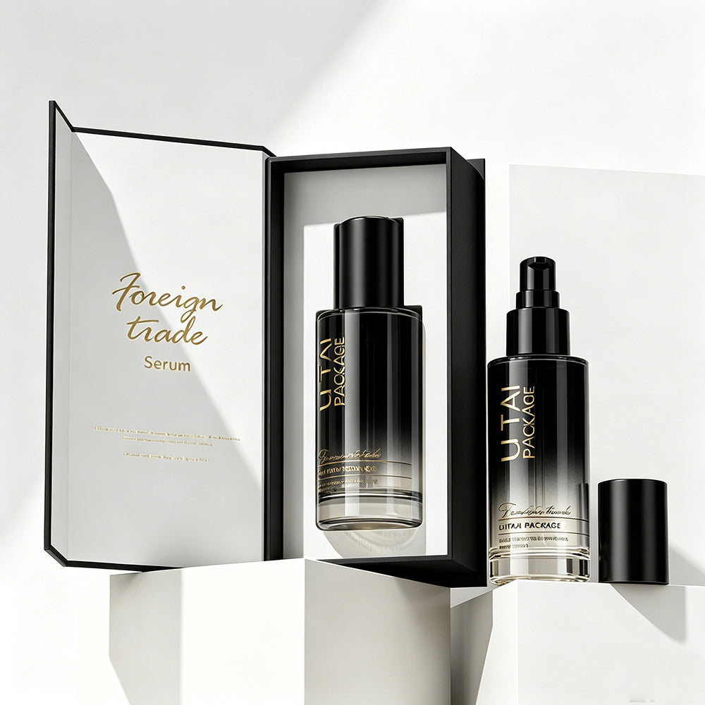 Empty Unique 50ml 100ml Cosmetic Serum Glass Pump Bottle for Hair Oil with Box and logo
