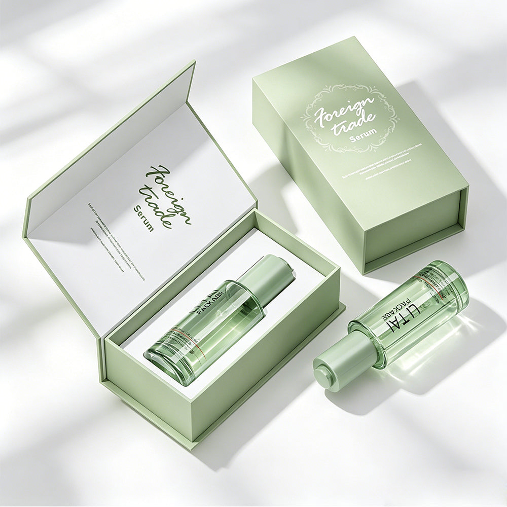 30ml Frosted Green Glass Press Button Dropper Bottles Custom Empty with Packaging Box