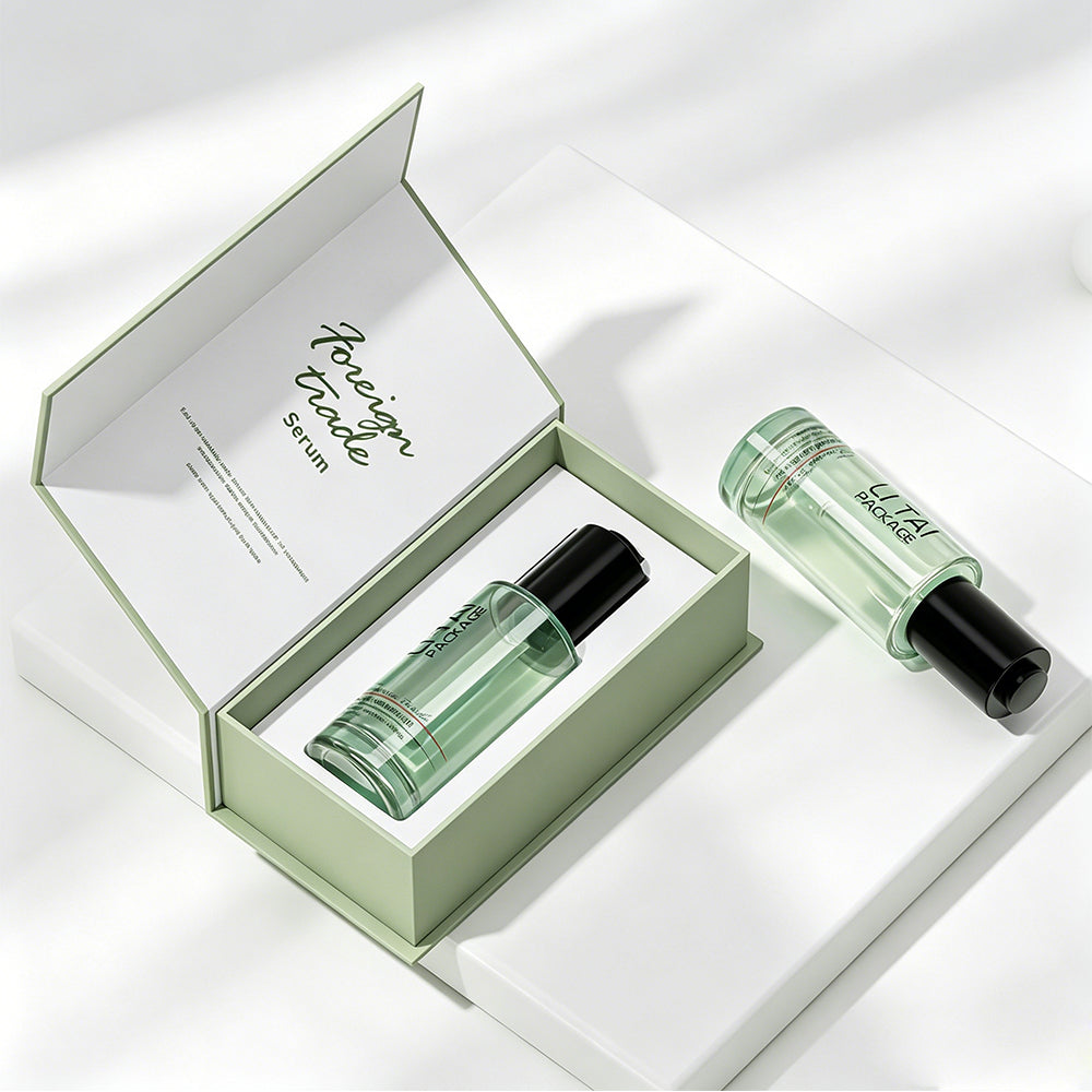 30ml Frosted Green Glass Press Button Dropper Bottles Custom Empty with Packaging Box
