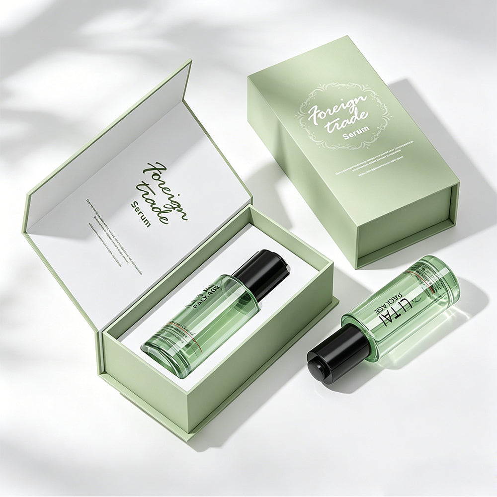 30ml Frosted Green Glass Press Button Dropper Bottles Custom Empty with Packaging Box