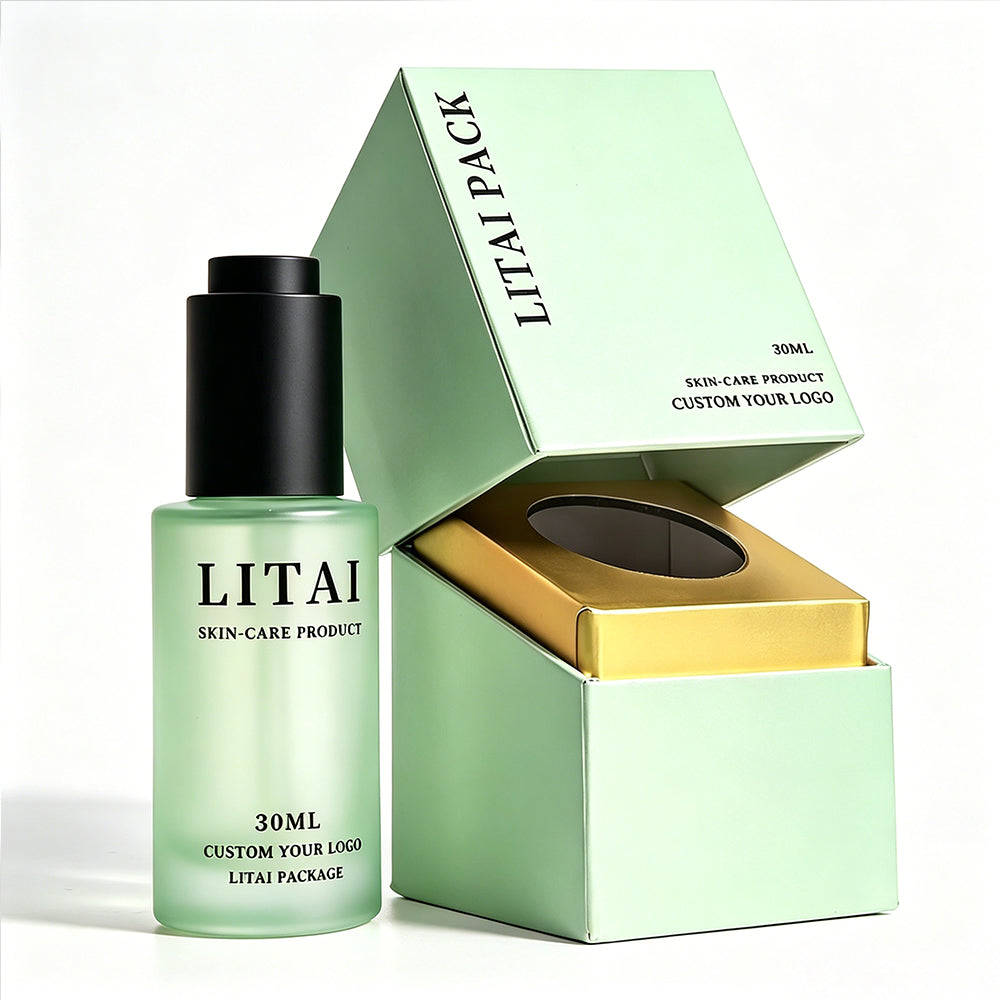 30ml Frosted Green Glass Press Button Dropper Bottles Custom Empty with Packaging Box