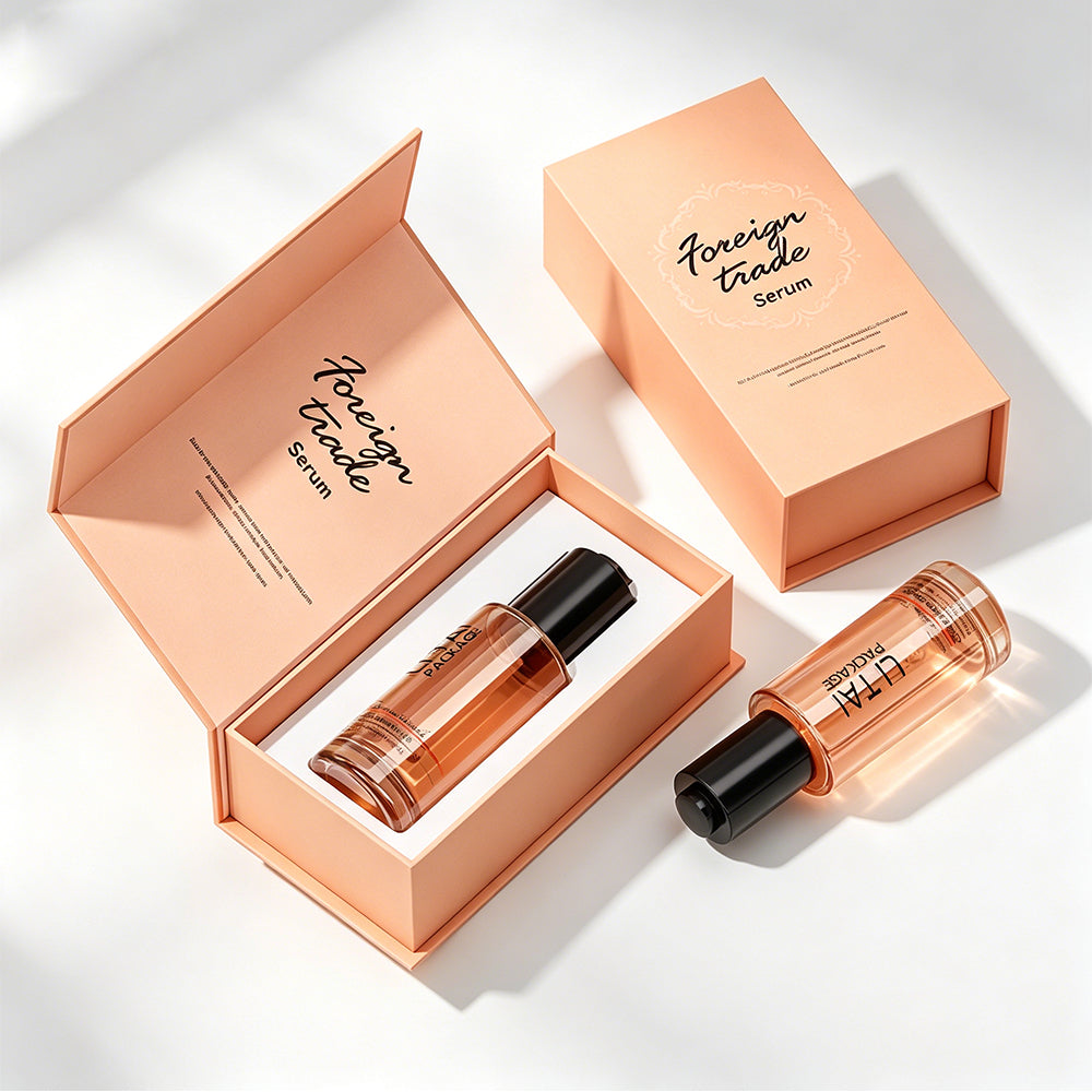 Custom 30ml 1oz Press Button Orange Empty Frosted Cosmetic Glass Face Serum Bottle With Box