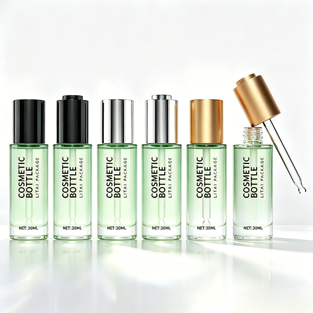 30ml Frosted Green Glass Press Button Dropper Bottles Custom Empty with Packaging Box