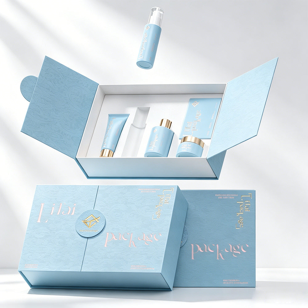 High-end Black Lace Pattern Cosmetic Gift Box Set Empty Professional Skin Care Packaging Solutions