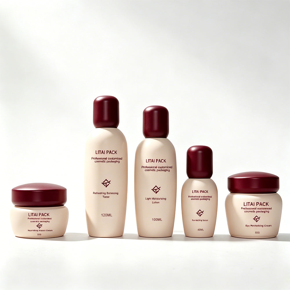 Beige Empty 30 50 100 ml Cream Cosmetic Packaging Set Glass Lotion Jar Serum Pump Bottle Luxury Skincare Glass Packaging Set