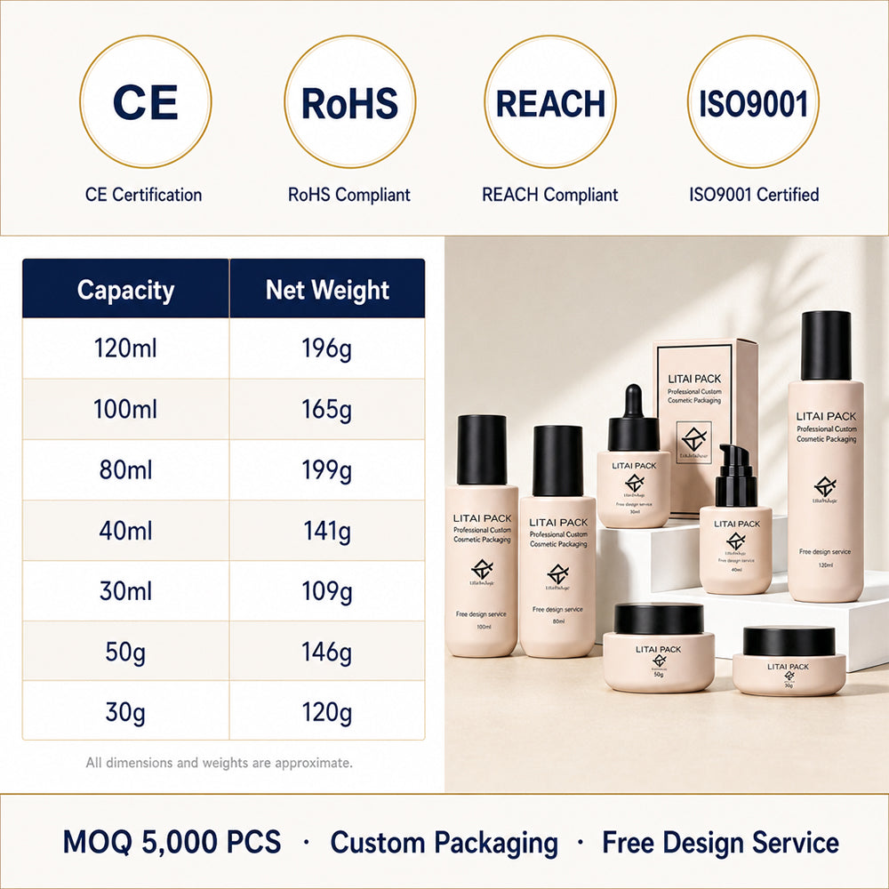 Customized Beige Cosmetic Skincare Packaging 30 100 ml Empty 1oz Cylinder Flat Shoulder Glass Dropper Serum Pump Bottle with Box