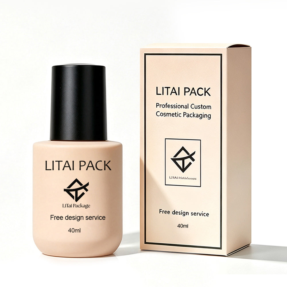Customized Beige Cosmetic Skincare Packaging 30 100 ml Empty 1oz Cylinder Flat Shoulder Glass Dropper Serum Pump Bottle with Box