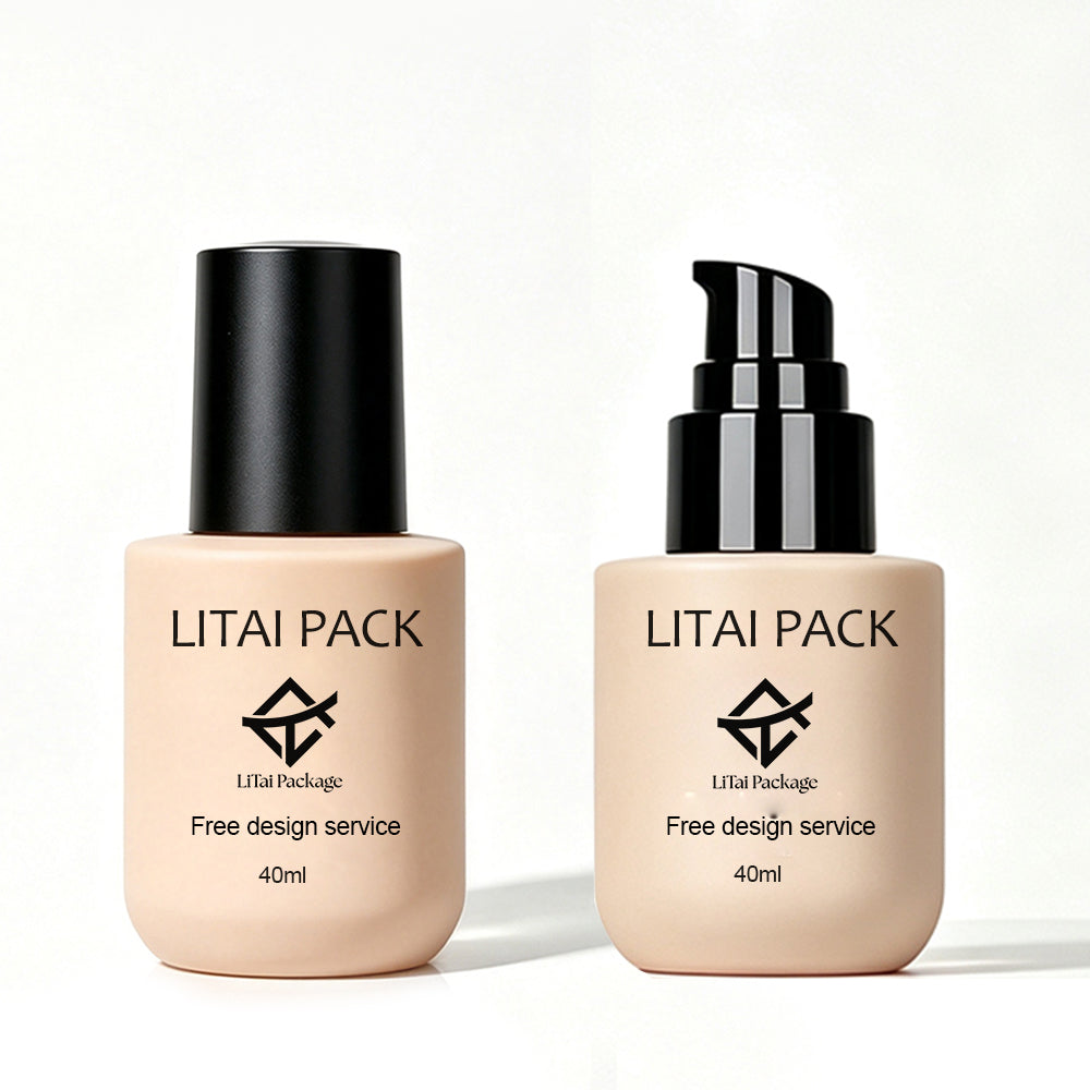 Customized Beige Cosmetic Skincare Packaging 30 100 ml Empty 1oz Cylinder Flat Shoulder Glass Dropper Serum Pump Bottle with Box