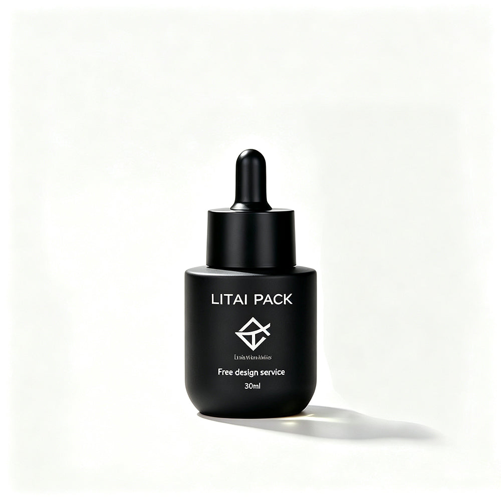 Matte Black Glass Pump Bottle and Dropper Bottle Set Empty for Brand Custom with Box