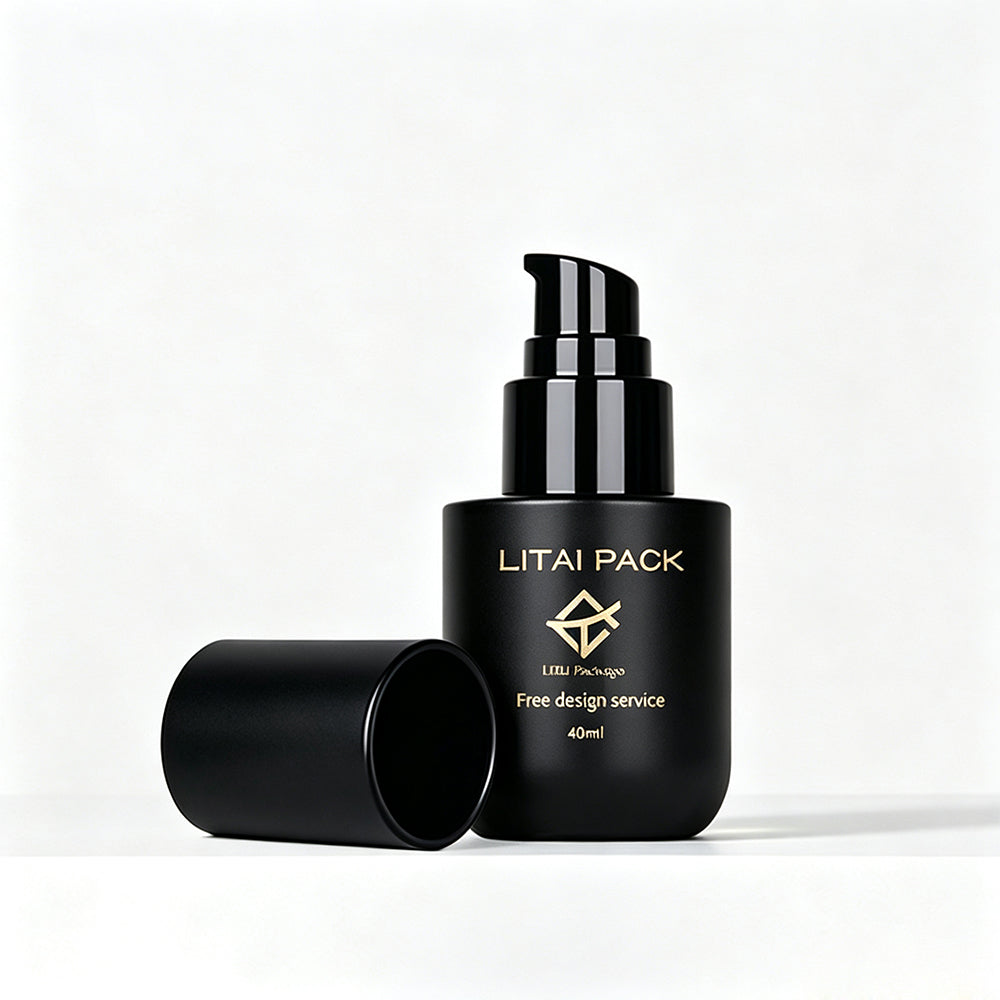 Matte Black Glass Pump Bottle and Dropper Bottle Set Empty for Brand Custom with Box