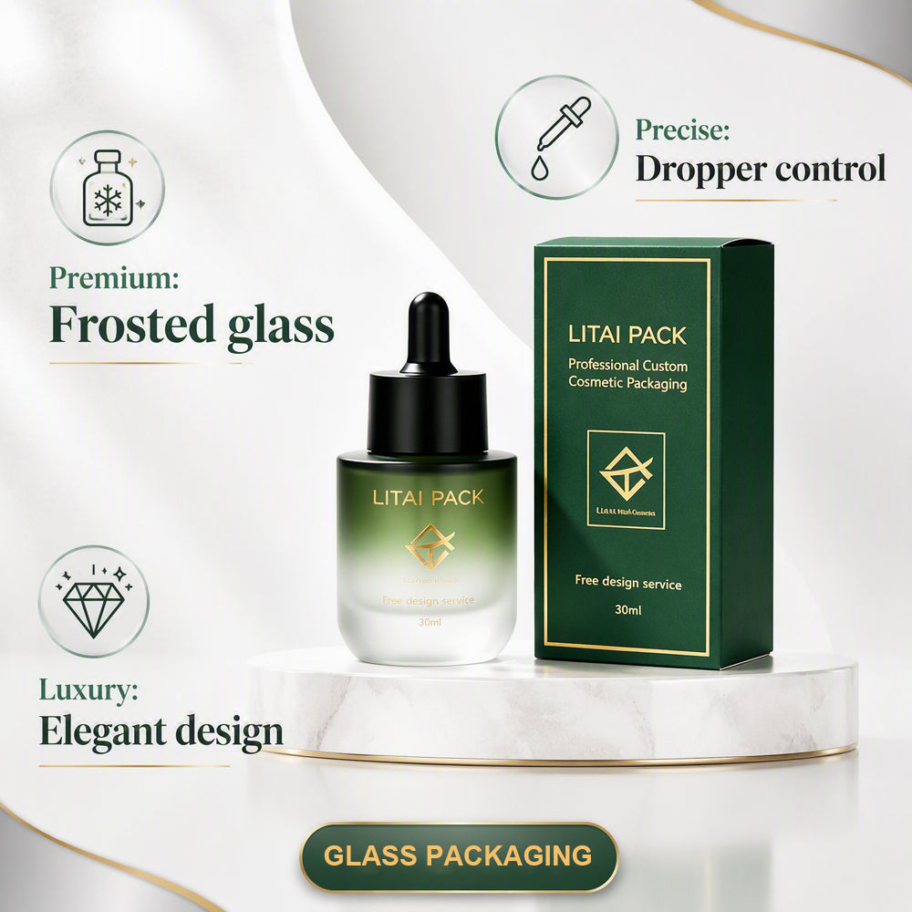 Empty 30ml 40ml 80ml Serum Oil Dropper Pump Bottle Luxury Flat Shoulder Frosted Green Gradient Custom With Box