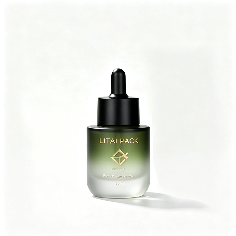 Empty 30ml 40ml 80ml Serum Oil Dropper Pump Bottle Luxury Flat Shoulder Frosted Green Gradient Custom With Box